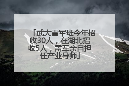 武大雷军班今年招收30人，在湖北招收5人，雷军亲自担任产业导师
